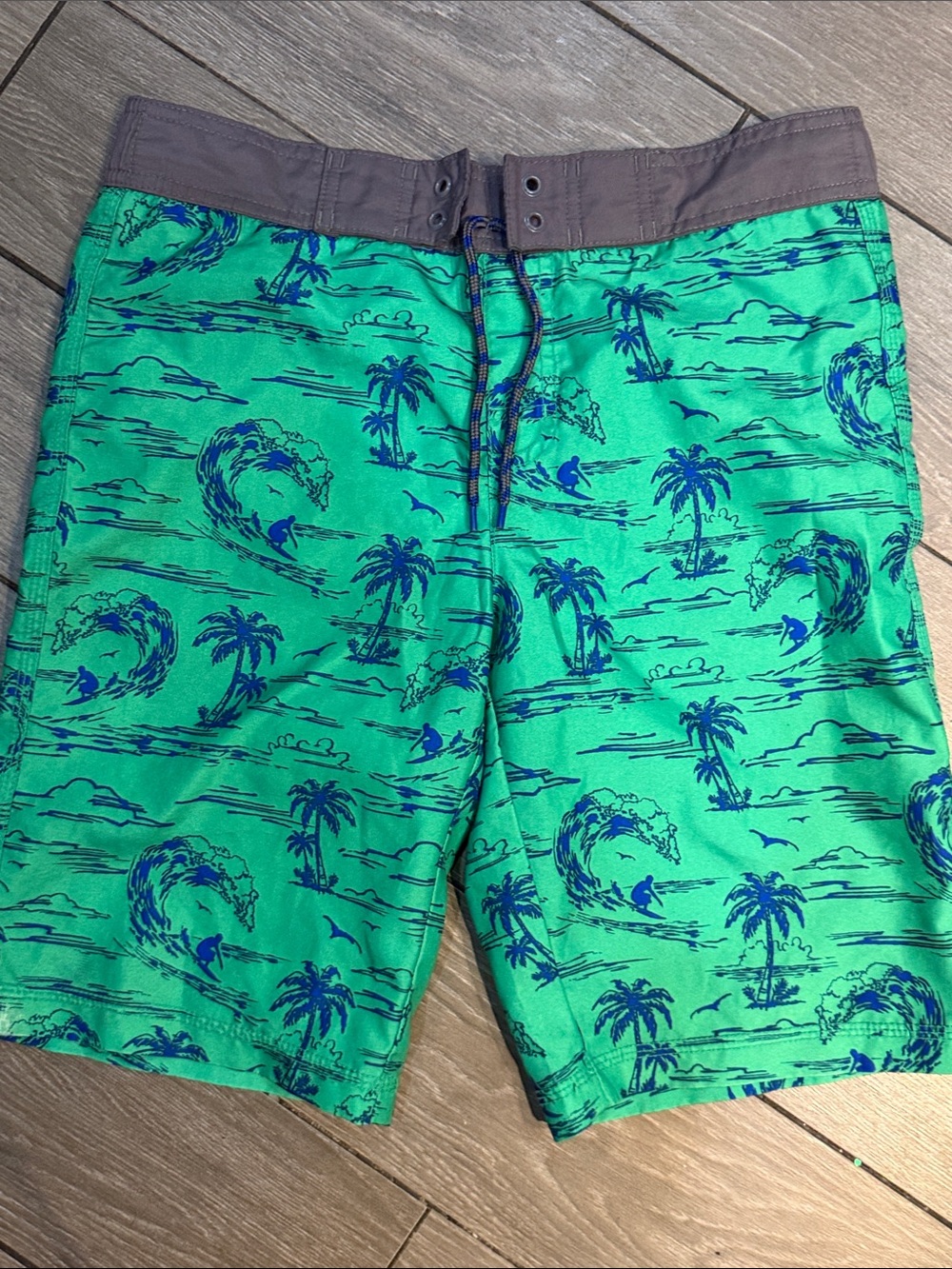 Kids Green Tropical Print Swim Trunks size Large